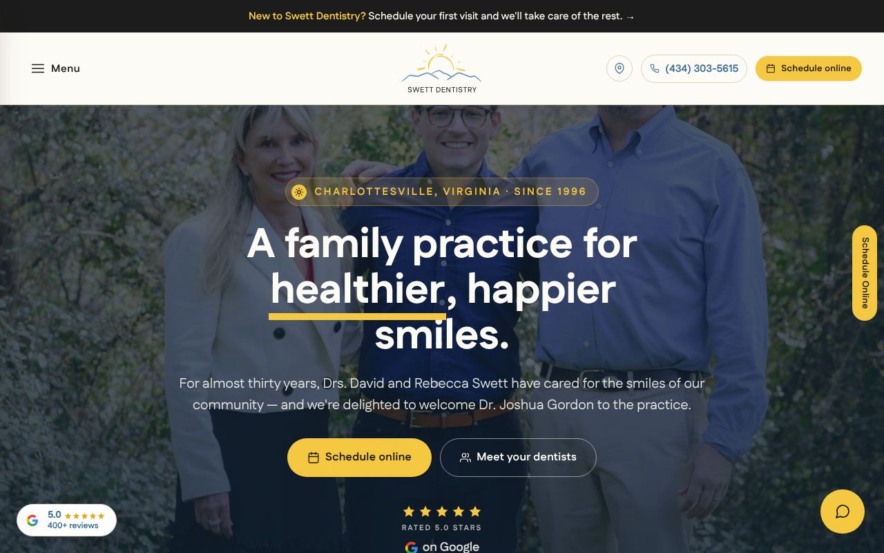 Swett Dentistry homepage